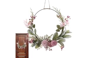 Huayeex 2 Pcs Frühlingskränze für Haustür - Künstlicher Haustürkranz mit rosa Blüten und grünen Blättern | Indoor Outdoor Farmhouse Decor für Haustür Wand Kamin