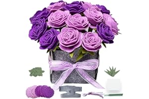 BAZIMA DIY Felt Flower Art Craft Kit, DIY Purple Rose Pot Bonsai Kit, Floral Gifts,Beginner Craft Kit,Arrange Pre-Cut Felt Flowers and Foliage