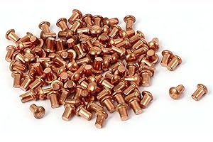 sourcing map 4mm Largo 2mm x 3mm Cabeza Redonda Cobre Sólido Remaches Cierres Tono Dorado X100