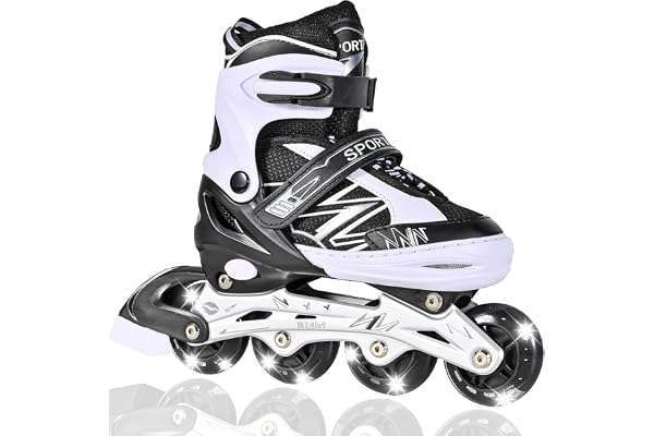 DUZSKJ Patins à Roues alignées Ajustables pour Filles garçons avec Toutes Les Roues Lumineuses, pour débutants, Patins à roulettes pour, Jeunes et Grands Enfants