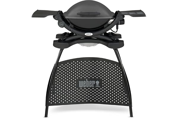 Weber barbecue électrique Q 1400 sur stand / Barbecue portable avec support, grille en fonte émaillée, surface de cuisson 43 x 32 cm, bac de récupération amovible, cordon d'alimentation 1,80 m, noir