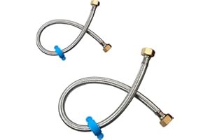 LEADAHEAD Pack of 2 Flexible Pipe Stainless Steel Braided Hose for Toilet/Taps 1/2" x 1/2" BSP 50cm Long
