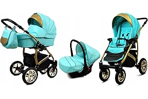 BabyLux® Bambini Passeggino Completo Set 3 in 1 - Gold Lux - incl. Navicella, Canna, Seggiolino Auto - Carrozzina Neonati Sistema Combinato - con Borsa fasciatoio, Copertura antipioggia ecc.
