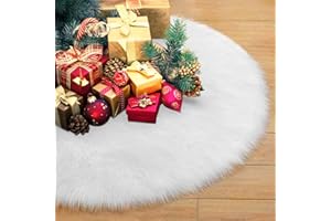 ibell Falda de Árbol de Navidad de 90 cm/36 Pulgada Cubiertas de Base de Piel Sintética Blanca Decoraciones para Fiestas Navideñas