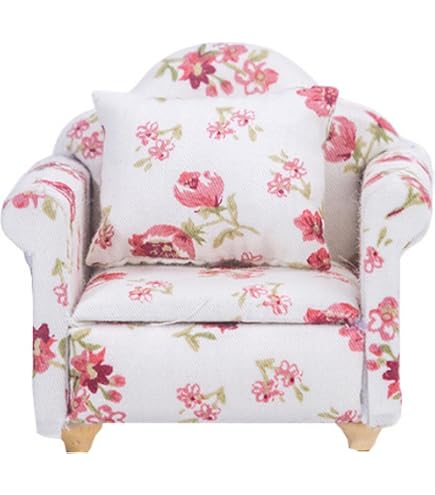 Canapé Miniature 1:12 LATRAT - Meuble Maison De Poupée Motif Floral Avec Coussin