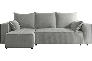 4ALL HOME Ecksofa mit Schlaffunktion Tobi 246x145 cm - Couch - Sofa mit Bettkasten - Eckcouch - L-Form - Schlaffsofa - Schlafsofa mit Bettkasten - Universal (Cord Poso 55 Grau)