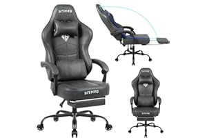 SITMOD Silla Gaming Ergonómica con Cojín Lumbar & Reposacabeza, Silla Gamer Reclinable Silla Cómoda de Altura Ajustable de Cuero PU| Ruedas 360°, 90°-150° con Reposapiés para Adultos, Gris