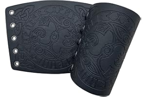 Sehaby 2 Pieces Viking Leather Bracers, Medieval Embossed Arm Wristband, Thor's Hammer PU Arm Guards, Vintage Leather Bracers for Men Women