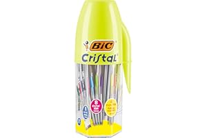 BIC Megatubo, Set Penne a Sfera Colorate Cristal Original (Punta 1mm), Cristal Fun e Fluo (Punta 1.6mm), Cancelleria Scuola e Casa, Idea Regalo, 20 Unità