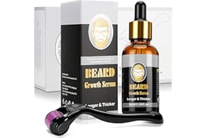 Dessnill Kit Estimular Crecimiento De Vello Facial Perfecto, Cuidado de Barba, Dermaroller 0.5mm Rodillo Derma + Aceite de Suero