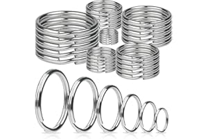HUSAIHU 30Pcs Key Ring Hoops (10/15/20/25/30/35mm), Round Silver Key Rings, Stainless Steel Split Rings, Metal Key Chain Ring for Keys Organization, Craft and DIY Arts