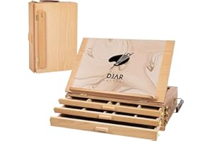 DJAR Art Tabletop Easel with Drawer, Solid Beech Wood Tabletop Sketchbox, Portable Artist Desktop Wooden Easel with Storage Box for Students Beginners (Tabletop Easel with 3 Drawer)