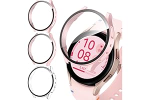 PWJCLT 3-Pack Case for Samsung Galaxy Watch 4/5/FE 40mm Screen Protector,Ultra Thin Tempered Glass Full Coverage Scratch Resistant PC Protective Cover For Women Men
