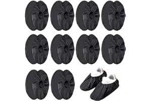 Gaaines 10 Pairs Shoe Covers Disposable, Black Waterproof Shoe Covers, Shoe Covers Reusable, Shoe Protector Overshoes, Wood Floor Tile Protection Disposable Shoe Covers (Colorful outer packaging bag)