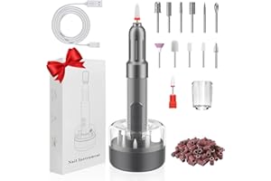 AMLGG Electric Nail Files, Portable Nail Drill E File Kit with Rechargeable Base, 12 Nail Drill Bits, 6 Adjustable Speeds for Acrylic Gel Nails, Professional Nail Drill Gifts for Women Mum (Dark Gray)