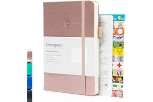 Ottergami Bullet Dotted Journal, A5 Notebook + Scrapbooking Stickers, 6 Stencils for Journaling, 100gsm Sketchbook Notebook (rose Gold)
