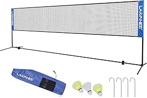 LARMNEE Filet de Badminton, Filet de Badminton Pliable, Réglable sur 3 Hauteurs, Filet de Tennis Portable, Filet de Volley Exterieur, Cadre Robuste Métal, avec Sac de Transport
