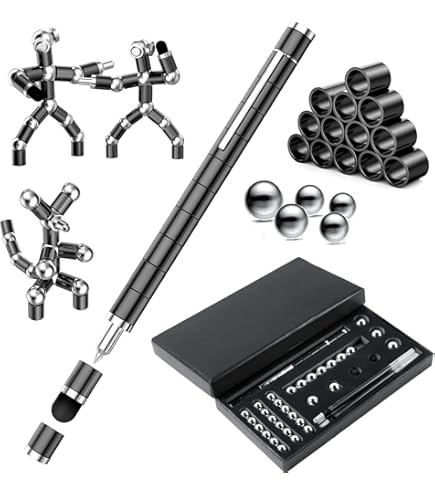 Magnetische balpen, fidget pen, grappige multifunctionele magneetstift met styluspen,vol creativiteit en stressvermindering,cadeau voor familie papa mannen, kinderen,tieners en jongeren- Gouden Zilver