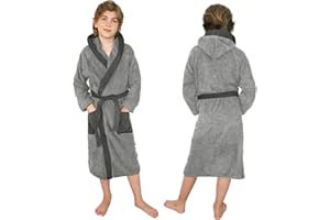 HOMELEVEL Peignoir bain enfant - Robe sortie de bain en coton avec capuche poches et ceinture - Peignoir de bain fille garçon douche plage piscine