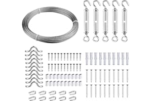 Fshihine 30M Garden Wire Rope Kit with Turnbuckles, 1.5mm 304 Stainless Steel Cable, Garden Wire for Climbing Plants, Fence, Trellis, Outdoor String Light Hanging