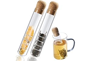 Ylinwtech Colador de Té de Vidrio,2 Piezas con Corcho,Filtro de Té,Infusores de Té Para Té Suelto, Infusor de té Microperforado Para la Mayoría de Tazas y Tazones de té (15 x 3 cm)