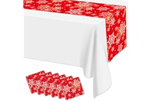APUXXJUPA Weihnachten Schneeflocke Tischläufer, 6 Stück Rote Schneeflocke gedruckt Tischläufer für Winter Themenparty Weihnachtsdekorationen, 35 x 274 cm
