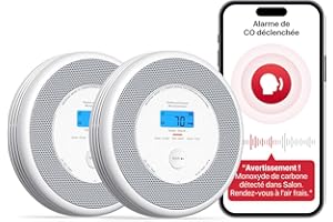 X-Sense Détecteur de Fumée et de Monoxyde de Carbone Connecté avec Fonction d’Alerte Vocale en Français, Détecteur de Fumée Wi-FI Compatible avec X-Sense Home Security App, XP0A-iR, Lot de 2