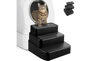 Bartuke Adjustable 3 Steps Litter Box Ramp, Litter Box Step with Filter Function, Easy to Clean Cat Litter Stair Catcher for Older Cats and Small Cats (Black)