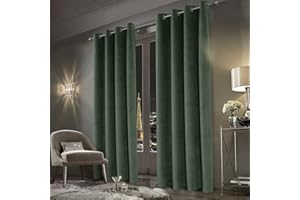 always4u Super Soft Velvet Curtains Sage Green 100% Blackout Curtains 46x72 Inches Eyelet Thermal Insulated Fully Lined Window Treatment for Living Room 1 Pair