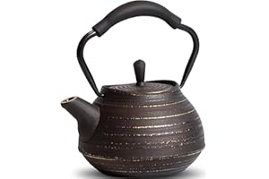 MILVBUSISS Petite théière en fonte, 650 ml, convient pour la cuisinière, avec passoire pour thé en vrac et café, théière japonaise avec revêtement intérieur émaillé, poignée en silicone