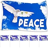 Peace Flagge Friedenstaube Flagge Peace Fahne 150x90cm Garten Flagge mit 5 PCS Klein Friedensfahne Langlebig Verblassen Bestä