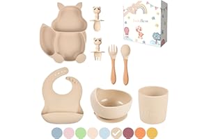 TudoBem Set Pappa Svezzamento 8 Pezzi – 1 piatto svezzamento con Ventosa, 1 Bavaglini Neonato, 1 Ciotola Antiscivolo, 2 Posate Bambini, 1 Cucchiaino Svezzamento, 1 Bicchiere Neonato 6 Mesi Prima Pappa
