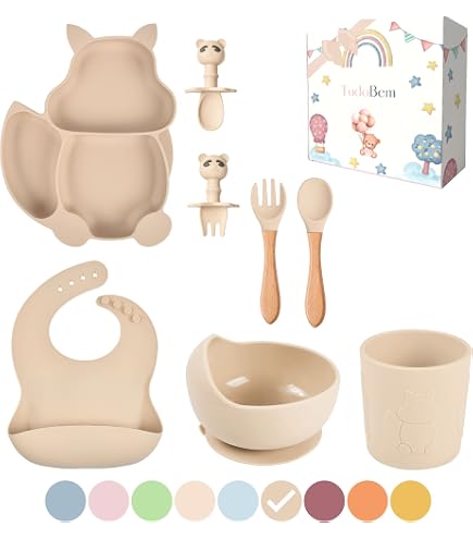 Set Repas Bébé Bwaliffury 9 Pièces Silicone - Assiette Ventouse, Bavoir, Couverts, Tasse, Sans BPA