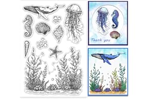 PH PandaHall Sello transparente de animales marinos para álbumes de recortes, concha de caballito de mar y estrella de mar, sello de goma transparente para hacer tarjetas, decoración, libros, diarios,