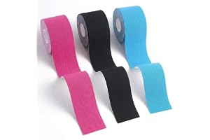 Carehabi - Kinesiotape, sporttejp för musklerna, 5 m x 5 cm, 3 rullar (1 x blå, 1 x rosa, 1 x svart) kinesiotejp vattentät och elastisk för sport