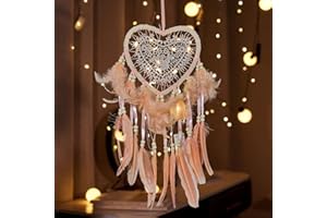 Hongyans Traumfänger mit LED Licht Handgefertigt Dreamcatcher mit Federn Böhmen Dekoration für Schlafzimmer Hochzeit Wandbehang Ornament Mädchen Kinder Geschenk