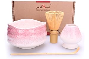 Goodwei Ensemble à Thé Matcha Premium - Bol de cérémonie, Fouet et Support (Sakura, 120)