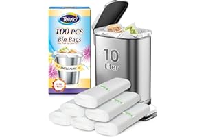 Teivio 10 Liter Small Bin Bags 100 Counts Pedal Bin Liners Thick Plastic Waste Bags for Bathroom, Kitchen, Office, Fit 7, 8, 10L Rubbish Bin, Clear