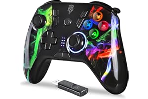 LEVEWAN Wireless PC Controllers, 2.4G Battery PC Controller, PS3 Gamepad with 5 Speed Adjusting LEDs, Dual Vibration, TURBO and 4 Programmable Buttons for PC/PS3/Android TV, TV BOX, Switch