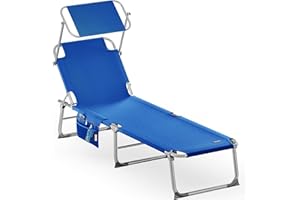 ‎CASARIA Casaria® Sonnenliege Klappbar Wetterfest Alu Gartenliege Mit Dach 150kg Belastbar Seitentasche Tragegriff Liegestuhl Relaxliege Garten Strand Blau