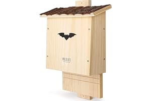 Wildlife Friend Grand Nichoir Chauve Souris en Bois - avec Toit en Écorce, Naturel - Vissé, Résistant aux Intempéries et Non Traité, Abri à Chauve Souris, Quartiers d'été et d'hiver