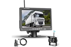 Podofo Kit caméra arrière sans Fil HD 1080P, écran LCD 7 Pouces avec caméra de recul sans Fil pour remorque RV Camper Camion Voiture Bus, DIY Gridlines, IP68 Waterproof, Night Vision, BSD, 12V-36V