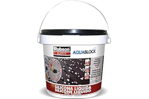 Rubson Aquablock Silicone Liquido SL3000, Facile e Sicuro da Usare, per Impermeabilizzazione e Riparazione di Tetti e Coperture Piani e Inclinati, Guaine, Fioriere, Nero, Secchio 1kg
