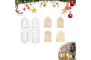 JAMSSOW Silikonformen Gießformen Häuser,4 Pcs Mini Silikonform Häuser,Weihnachten Silikonform Haus,DIY Silikonform Häuser Gießform Haus Kerzenform,Silikonformen Gießforme Weihnachten