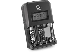 CELLONIC® Chargeur Intelligent de Piles Rechargeables AA AAA et 9V Lithium LifePo4 avec 4 Compartiments | SC, C, AAA, AA, LR03, LR6 Jouet Enfant Guitare Bass Active Système sans Fil Détecteur Fumée