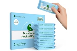 Dorahoney Mini Flushable Wet Wipes, Travel Size, 99% Water, Unscented & Hypoallergenic for Adults, Kids and Baby Care with Sensitive Skin, Pocket-Sized Travel Essentials Wipes, 8 Pack (48 Wipes Total)
