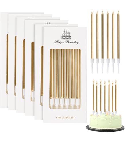 24 Goldene Champagner-Kerzen Mit Ständer – Metallisch, Paraffin, 14 Cm Lang, Für Kuchen & Partydeko