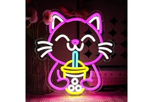 OYCGZV Trinken Katze Neon Schild Drink Cat Led Neon Schild Wand Bubble Tea Neon Sign Katze Led Schild für Resturant Wohnzimmer Schlafzimmer Küche Bar Party Home Store Geschenke