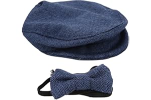 TNFEEON Sombrero de apoyo para fotografía de bebé, sombrero de caballero con gorra plana para niños, pajarita para fotografía de recién nacido para niños pequeños(Azul oscuro)