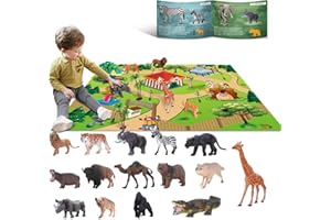 YouCute 15 Animal Toys for 3 4 5 6 Years Old Boys Girls Jungle Wild Set Educational Plastic Animal Toys with Play Mat Lion Tiger Party Gifts for Kids